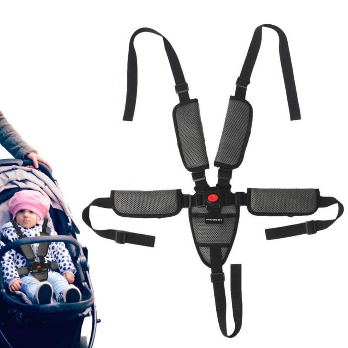 Ceinture De Sécurité 5 Points Pour Enfant - Harnais Universel Poussette Et Chaise Haute - Gris
