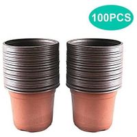 Lot de 100 Pots en Plastique pour semis et Plant, 10 cm - Marron - 8 Trous de Drainage