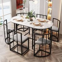 Ensemble de table à manger à six chaises pour salon et salle à manger, 140x80x76cm, contemporaines,Blanc et Noir