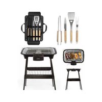 Barbecue Electrique sur Pieds ou de Table noir 2000W + Set de 4 accessoires DE CUISSON