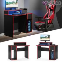 Bureau gamer VICCO Kron - Noir/Rouge - Meuble de bureau contemporain - Angle - 70x87,2x60cm