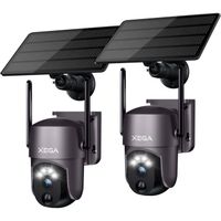 Xega Lot de 2 Caméra de sécurité Solaire extérieure sans Fil 2K PTZ Wi-FI Vision Nocturne Couleur PIR-AI Détection Humaine