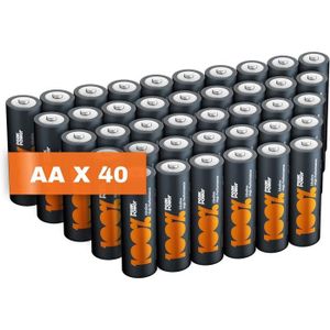 PILES Piles AA - Lot de 40 | 100% PEAKPOWER | Batteries Alcalines AA LR6 1,5v | Longue durée, haute performance, utilisation quotidienne