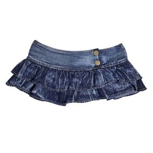 JUPE Mini jupe en jean plissée pour filles japonaises,taille basse,ligne A,bourgeon,monochromatique,tenue de soirée en - Bleu[B54561]