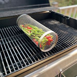 BARBECUE Rolling Panier de barbecue en acier inoxydable pour barbecue - Anti-adhésif - Pour poissons, légumes, grillades -.[G1769]