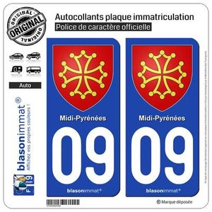 2 stickers plaque immatriculation auto TUNING DOMING RESINE MIDI PYRENEES DEP 09