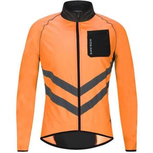 MAILLOT DE CYCLISME Veste de course à pied ou vélo haute visibilité coupe-vent et respirante pour hommes - Orange