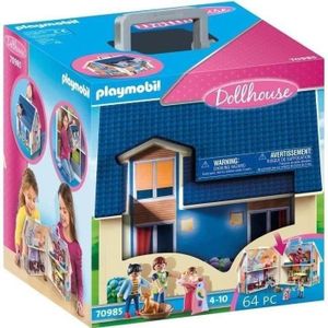 UNIVERS MINIATURE PLAYMOBIL - Maison Transportable Bleue - 3 personnages - Accessoires inclus