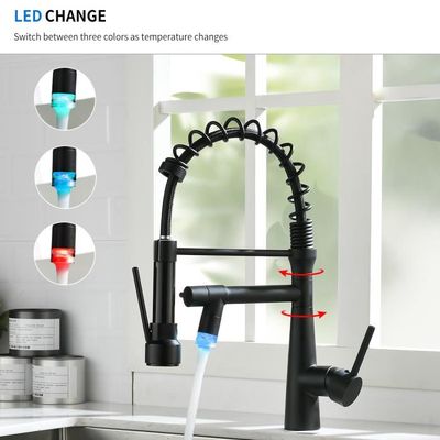 TIACO Robinet de cuisine LED, chroé, pour évier de cuisine, pivotant à 360°, avec ressort en