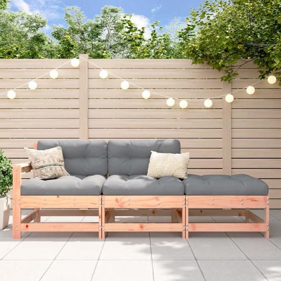 Salon De Jardin 3 Pièces En Acacia Massif - 2 Bancs + 1 Table Basse - Avec Coussins Gris Foncé - Dimensions Banc 119x67x83 Cm