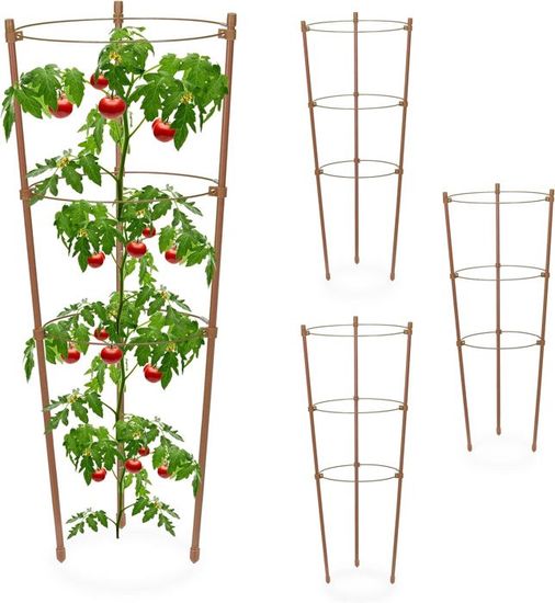 Relaxdays Tuteur à tomates en Lot de 3, Extensible, pour Plantes grimpantes, 180 cm, pour Jardin, Balcon, Marron