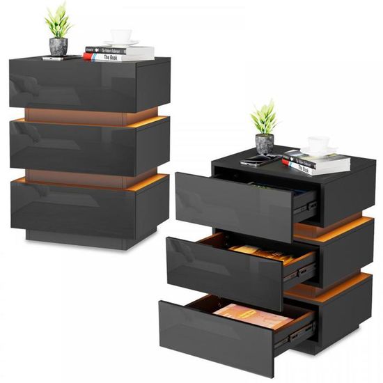 Table De Chevet Murale Avec LED Bluetooth Et Prises De Charge - 31,5 X 20 Cm, 3 Niveaux, Tiroir, 1 AC + 2 USB - 6
