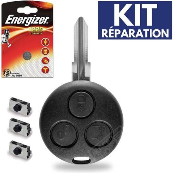SPTwj Lot 2 Coques Clé Smart ForTwo 451 / ForFour / Roadster – 3 Boutons – Remplacement Boîtier Plastique ABS Noir