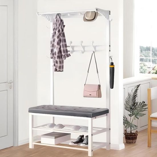 HaoJieHan Porte-manteaux Et Chaussures 4 Niveaux - Portemanteau Avec Rangement Chaussures 8 Crochets - Noir 155x60x26cm