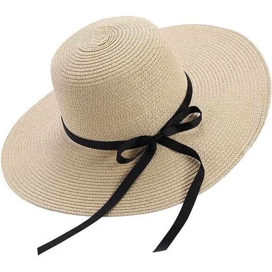 MaoXinTek Chapeau De Paille Femme Large Bord UV – Pliable, Noeud Élégant, Protection Solaire Été Plage & Voyage
