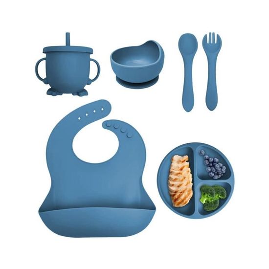 Hemiks Assiette Ventouse pour Bébé, Assiette Bébé Silicone Ventouse avec  Couvercle, Assiette Compartiment Bebe avec Fourchette et Cuillère Passe au  Lave-vaisselle (Bleu) : : Bébé et Puériculture