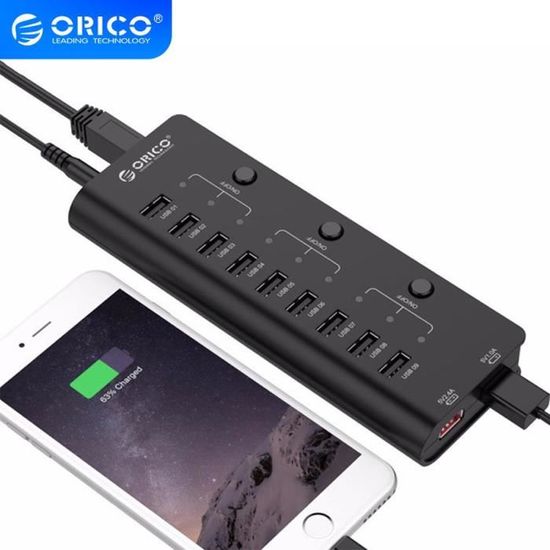 Stations d'accueil,ORICO Haute Vitesse Hub USB Multi 9 Ports USB 2.0 Répartiteur de concentrateur Avec Interrupteur - Type EU Plug