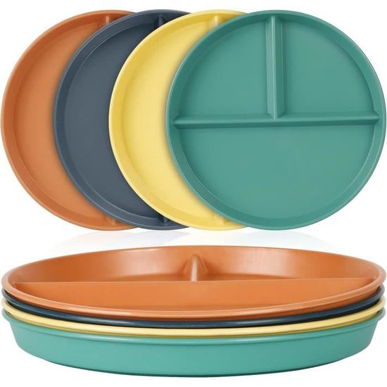 Assiettes Divisées NOZVYCI 4 Pièces - 23cm 3 Compartiments - Incassable Micro-ondes Lave-vaisselle