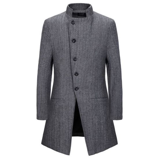 Homme Hiver Col Debout Manteau Manches Longues Poche Section Moyenne et Longue Manteau,Gris 