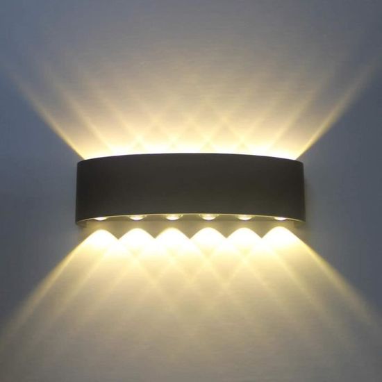 Applique Murale Interieur Noire LED 12W Lampe Murale Moderne, Applique Luminaire En Aluminium, Up Down Spot Lumière (Blanc chaud)