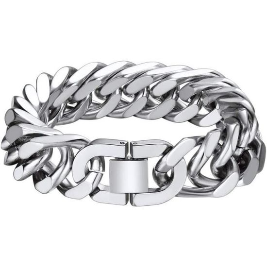Bracelet Homme Gourmette Acier Inoxydable - Chaîne Cubaine Large 8/12/17mm 19-23cm