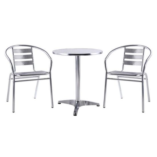 Salle à manger de jardin en aluminium : une petite table ronde et 2 chaises - MONTMARTRE