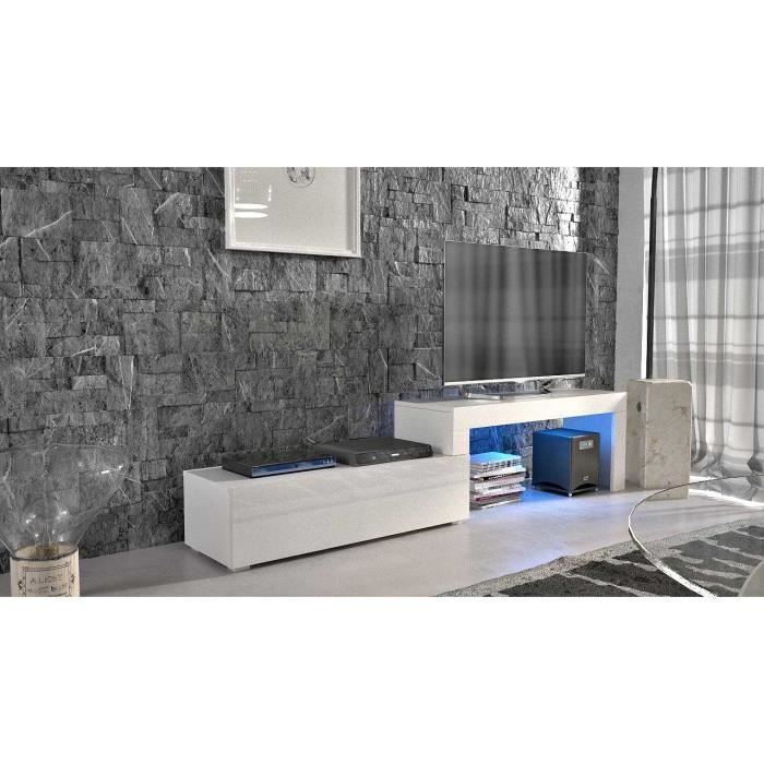 Meuble tv extensible blanc 108-200 + Led bleu