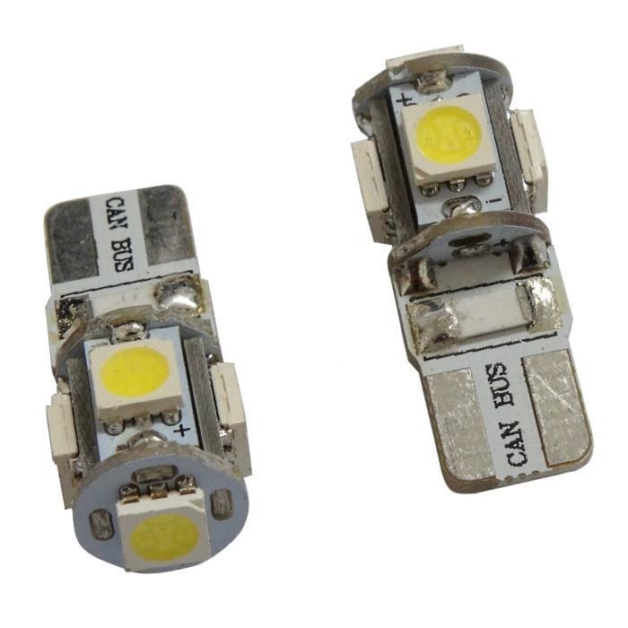 2 ampoules T10 W5W 12V 5LED CANBUS ANTI-ERREUR ODB