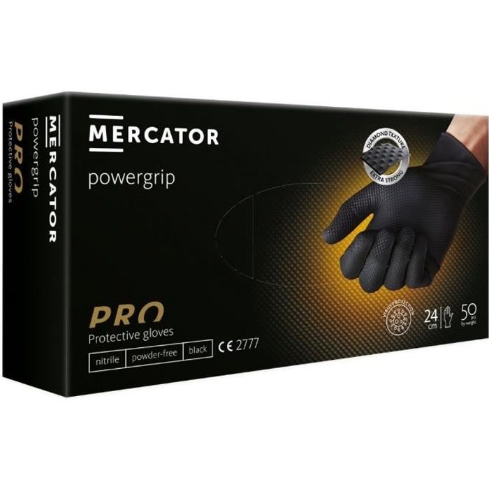 Gant Nitrile Noir Taille XL boite de 50 MERCATOR