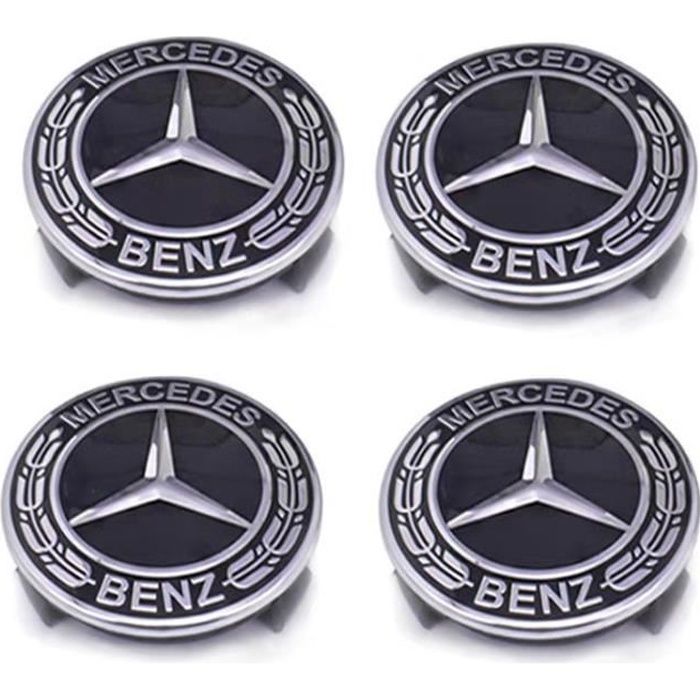4 x centres de roue Noir Classique 75mm Mercedes Benz ABS cache moyeu emblème logo
