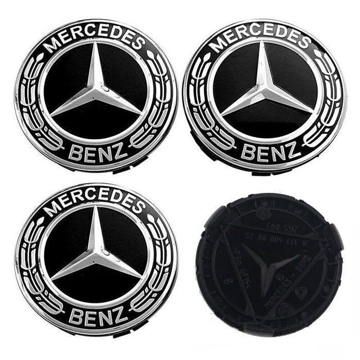 4 x centres de roue Noir Classique 75mm Mercedes Benz ABS cache moyeu emblème logo