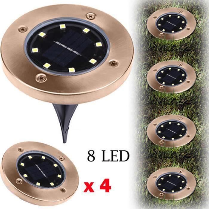 4PC Spots Encastrables 8 LED Solaire IP44 Extérieur Jardin @duo555