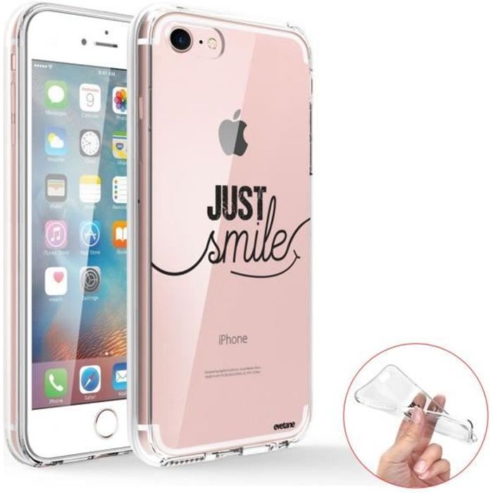 Coque 360 iPhone 7 iPhone 8 360 intégrale transparente Just Smile Ecriture Tendance Design Evetane