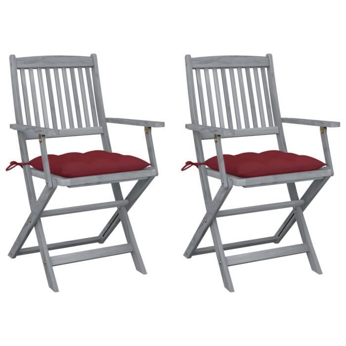LIA Chaises pliables d'extérieur 2 pcs avec coussins Bois d'acacia - 9