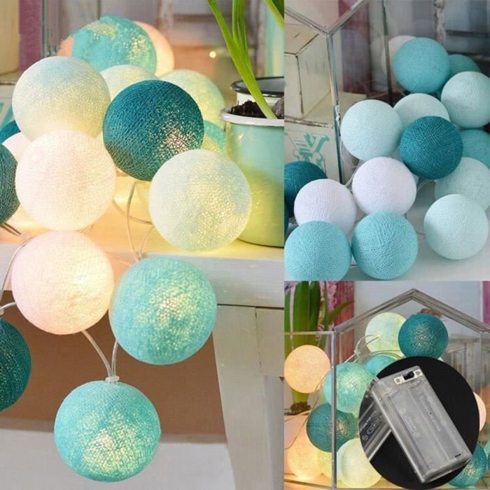 2,3 Mètres 20 Lumière Couleur Boule de Coton Couleur Boîte à Piles Pendentif Guirlande Lumineuse, Bleu