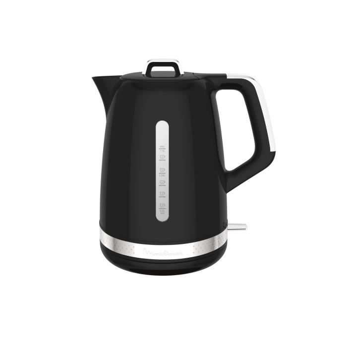 MOULINEX BY320B10 Soleil Bouilloire électrique sans fil, Capacité 1,7 L, Base pivotante, Résistance cachée, 2 niveaux d'eau, Noir