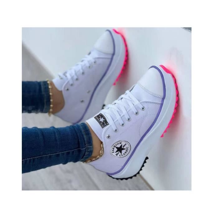 2022 Canvas Shoes Women Fashion Trainers, Femmes Plate-Forme Baskets Femme Chaussures Décontractées Compensées Formateurs blanche