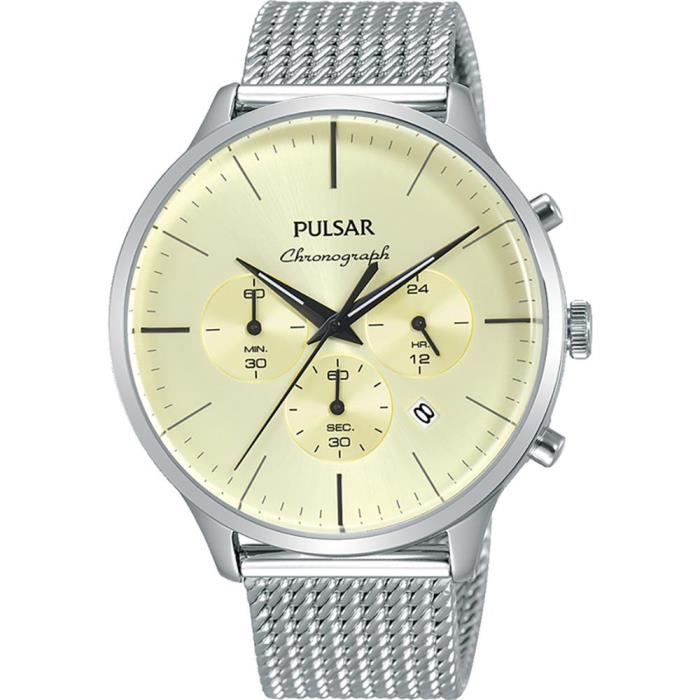 Pulsar Homme 43mm Bracelet & Boitier Acier Inoxydable Quartz Montre PT3859X1