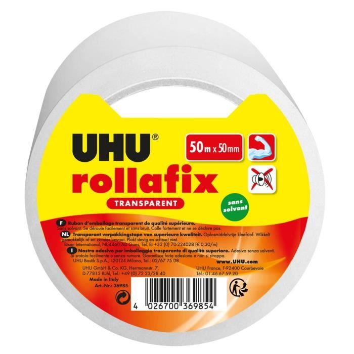 UHU Rollafix Ruban d'Emballage Transparent 50m x 50mm