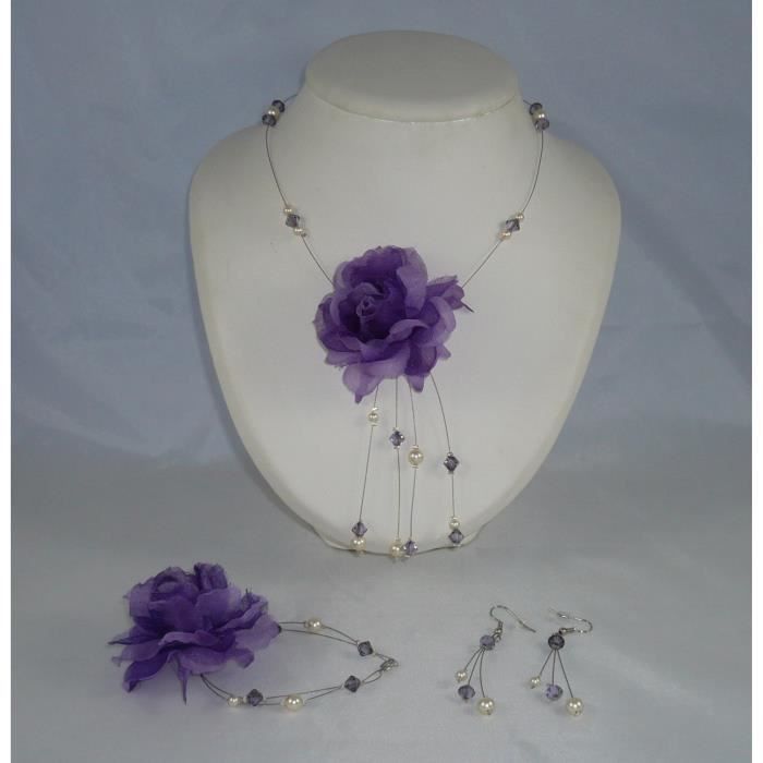 Parure Véra002 violet et ivoire. Bijoux mariage.