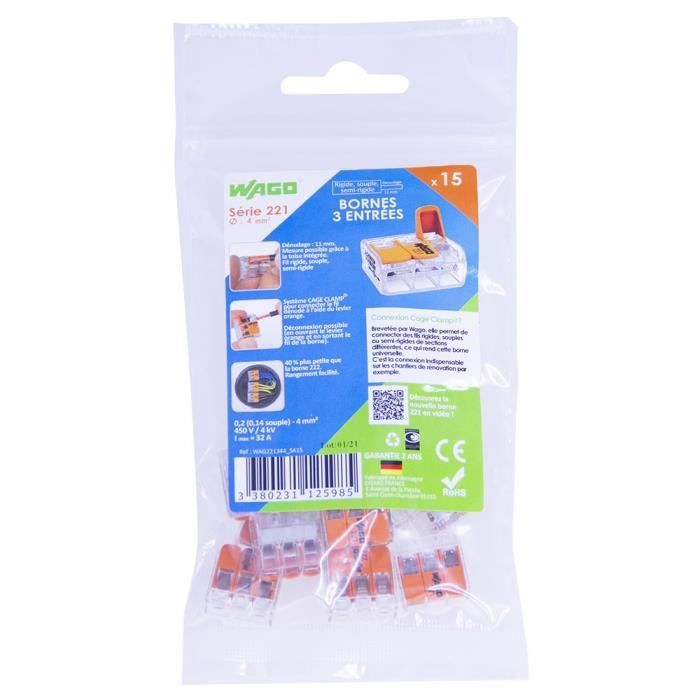 WAGO Sachet de 5 bornes 2 entrées Série 222