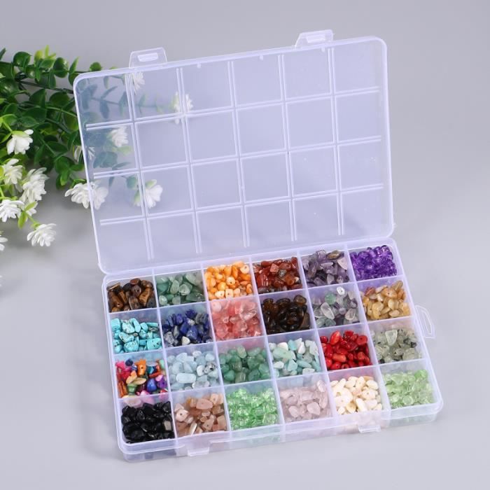 24 Grille Pierre Perles Boîte Ensemble Kit Gemme Naturelle Ronde Lâche Sacper DIY Bijoux Making BRACELET - GOURMETTE - JONC