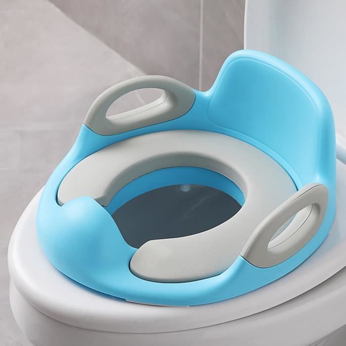 XMTECH Siège de Toilette Bébé Réducteur WC Voyage Pot pour Enfant avec Coussin Poignée Dossier érgonomique, Bleu et Gris