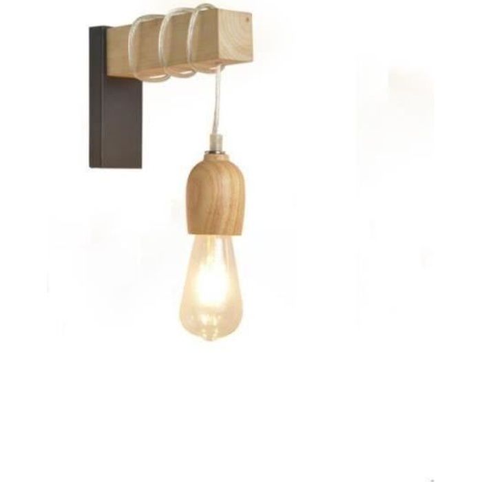 QN34761- Applique Murale en Bois avec Corde de Chanvre Forme de Main Luminaire Rétro E27 pour Salon Couloir Chambre Café Bar(B)