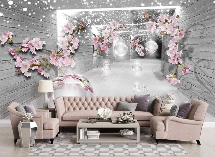 Papier Peint Intissé Panoramique 3D Fleur Abstrait Tunnel