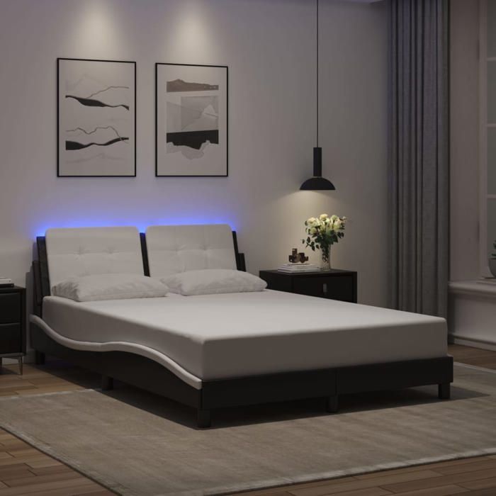 vidaXL Cadre de lit avec LED sans matelas Zadar noir et blanc 120x200 cm 3214101