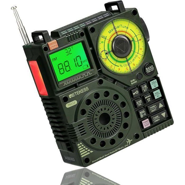 Retekess TR112 Portable Radio à Ondes CourtesFM VHF MW SW WB AIR RadioAlarme SOS Stéréo BasseMP3/TFRandonnéeCamping(Pas de SSB)