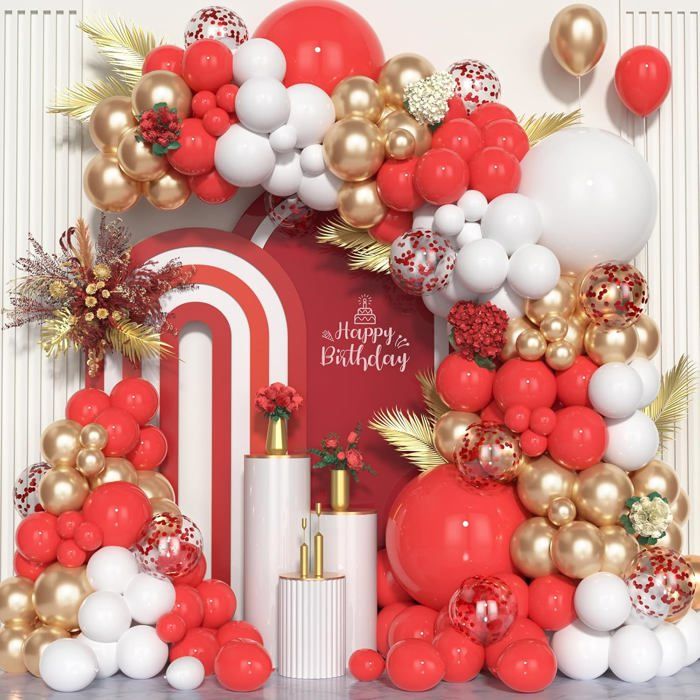 Kit Arche à Ballons Noir Rouge Or Ousuga - 103 Pièces, Guirlande Décoration Pour Mariage, Anniversaire, Fête