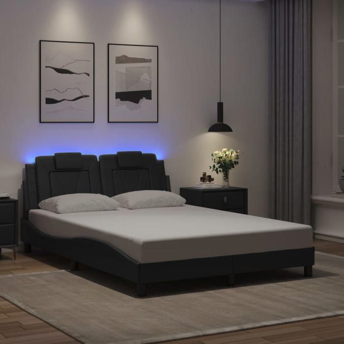 vidaXL Cadre de lit Viana avec LED sans matelas noir 140x190 cm 3214015