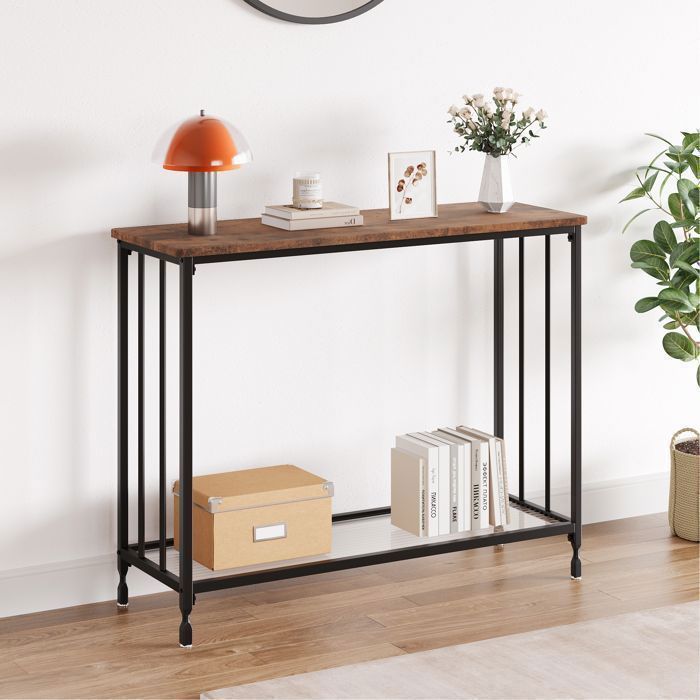 Console Meuble Entrée 85X30X81cm-Table Console Scandinave- pour Salon-Vintage-MARRON